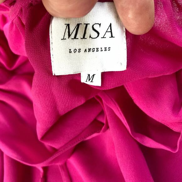 MISA Leeva Pink Ruffle Mini Dress Romantic Boho Coquette Cottagecore Vacation - Picture 12 of 16